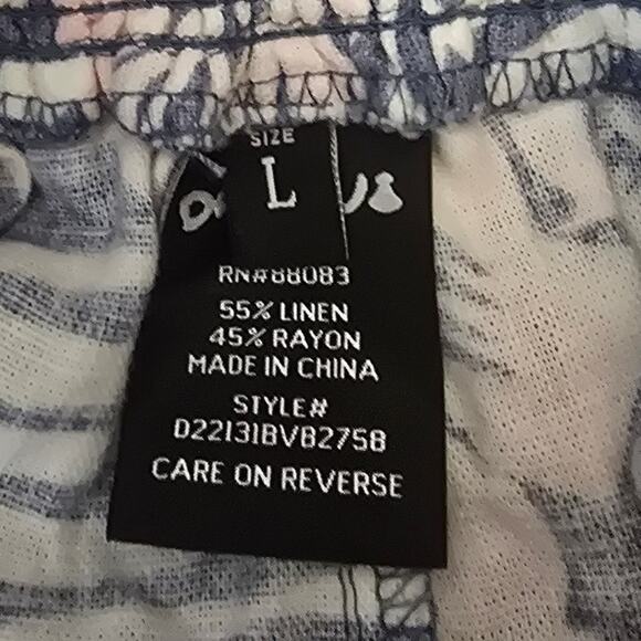 DAHUI Hawaii Smocked Waist Wide Leg Linen Hawaiian Print Pants Blue Pink L - Picture 4 of 4